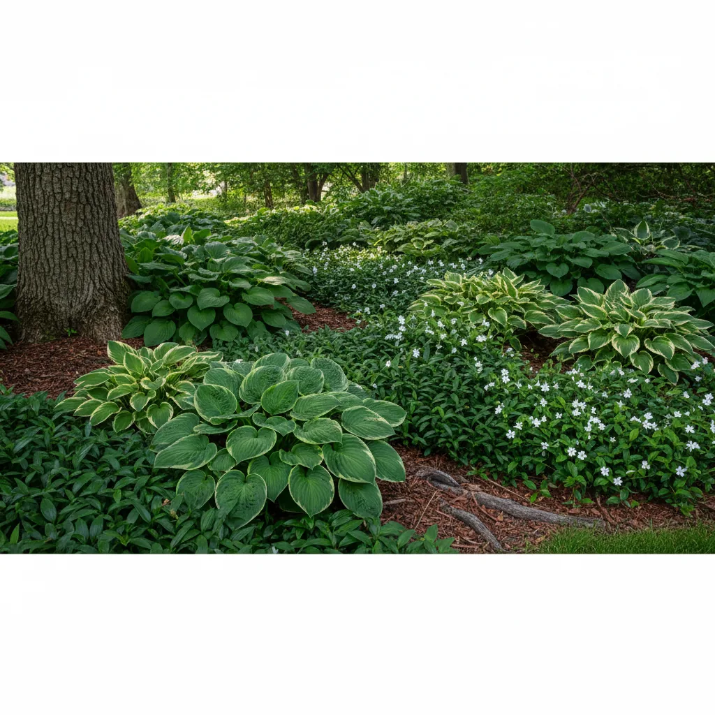 Healthy ground cover plants thriving beneath mature tree canopy