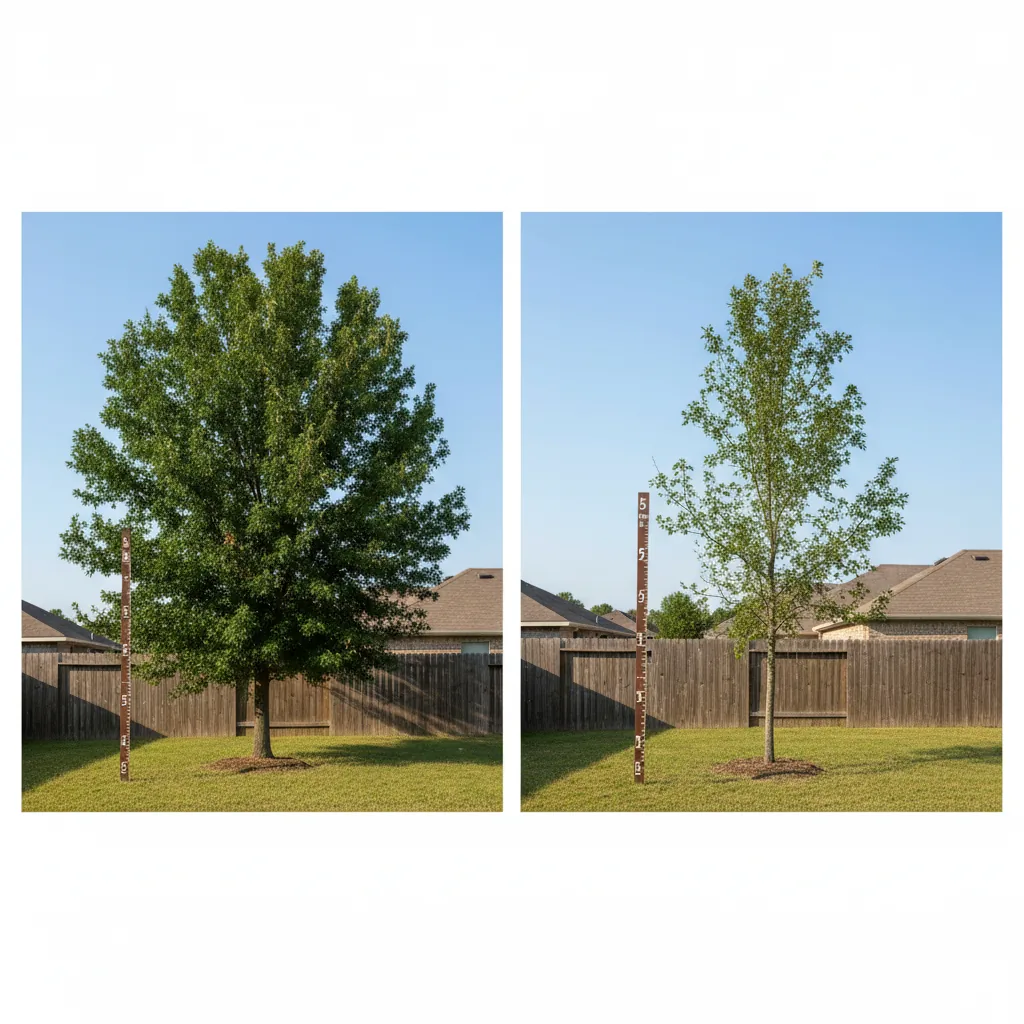 Visual comparison of young fast-growing versus slow-growing trees showing dramatic height differences