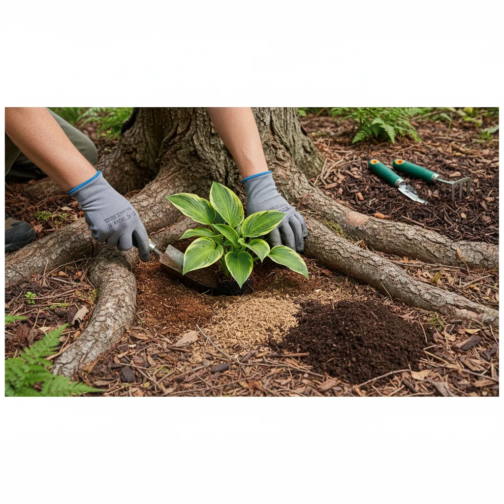 Proper hand-digging techniques for planting around tree roots