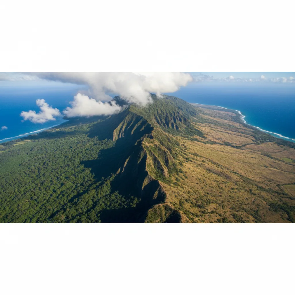 Hawaiian island landscape showing volcanic mountains and tropical vegetation zones