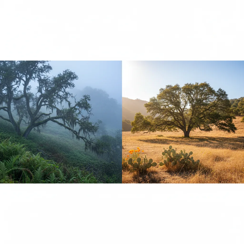 Map showing California's distinct climate regions from coastal fog zones to inland valleys