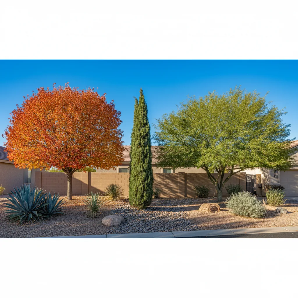 Comparison of popular Nevada shade tree species showing leaf structure and growth patterns