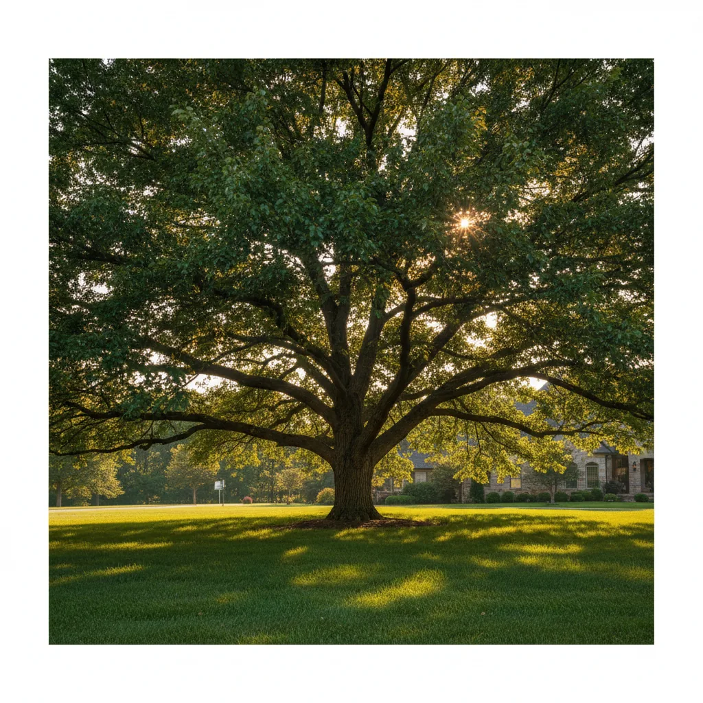 Diagram showing essential qualities of good shade trees including canopy density and branch structure