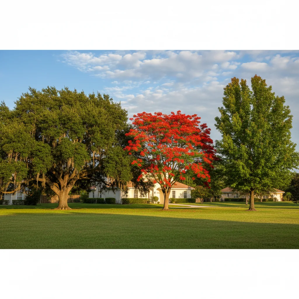 Side-by-side comparison of popular Florida shade tree species showing distinctive characteristics