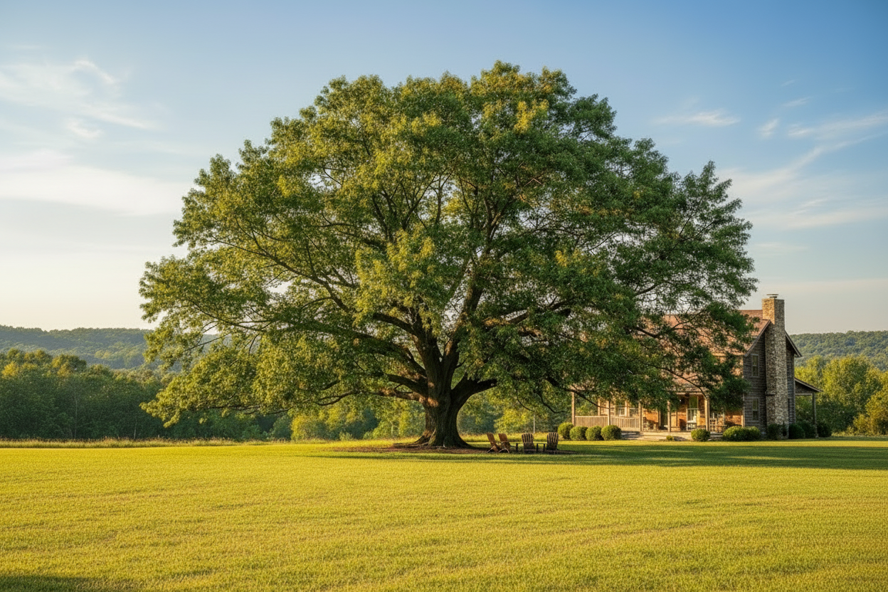 Best Shade Tree in front of a residential property with a few seats under the tree
